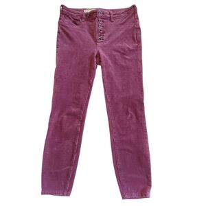 Anthropologie Pilcro High Rise Skinny Ankle Corduroy Pants Mulberry 29